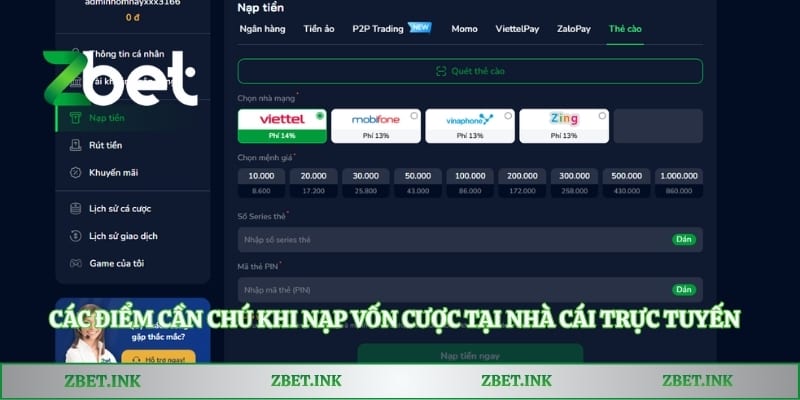 Các điểm cần chú khi nạp vốn cược tại nhà cái trực tuyến
