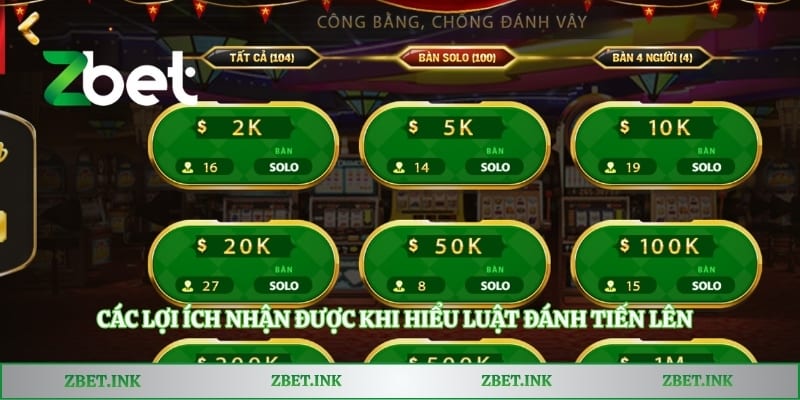 Các lợi ích nhận được khi hiểu luật đánh tiến lên