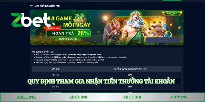 Quy định tham gia nhận tiền thưởng tài khoản