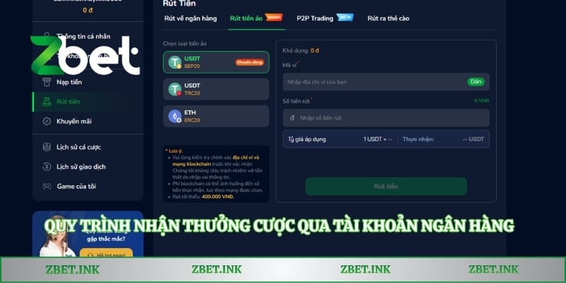 Quy trình nhận thưởng cược qua tài khoản ngân hàng