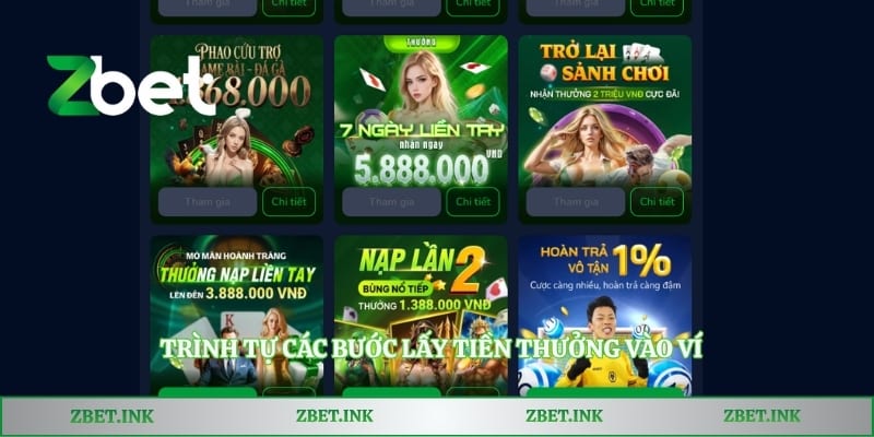 Trình tự các bước lấy tiền thưởng vào ví